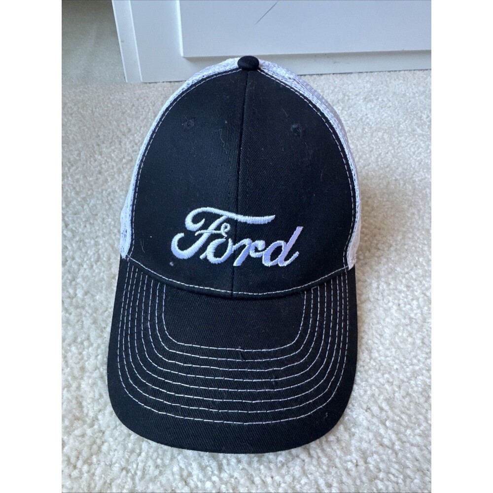 Ford Motors Logo Script Logo Hat Snapback Black White Mesh Back Adjustable
